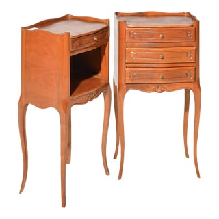1950s French Style Cherry Wood Nightstands - Set of 2 For Sale
