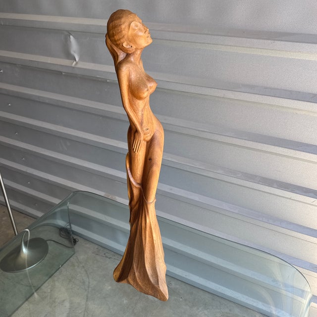 1980s Wood Carved Sculpture of Nude Woman For Sale - Image 10 of 10