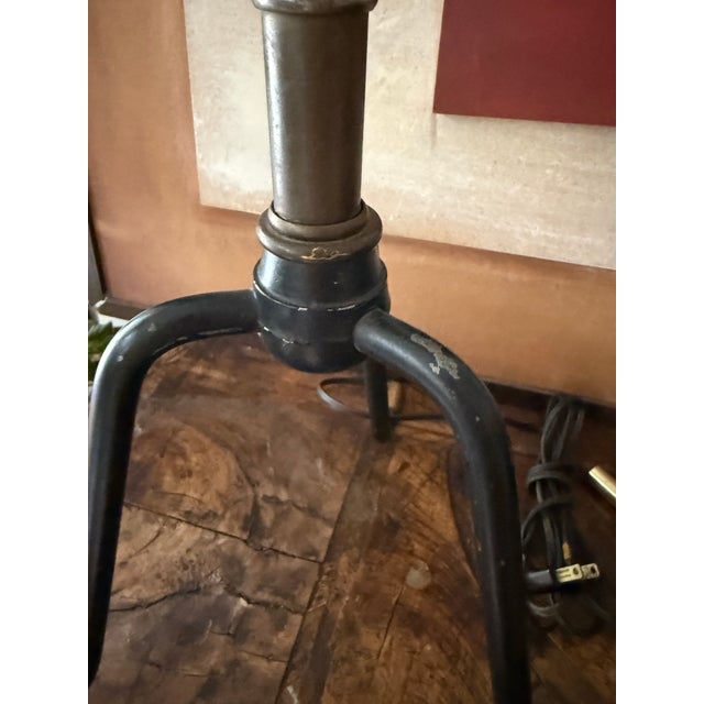 Black Mid Century Modern Metal Table Lamps With Original Shades Sculptural Iron Base - A Pair For Sale - Image 8 of 12
