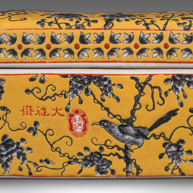 Vintage Celebration Dish, Chinese Ceramic Lidded Box, Famile Jaune Decor, C.1980 For Sale - Image 10 of 12