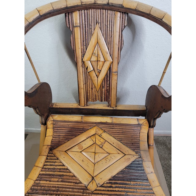 Late 19th Century Antique Bamboo and Wood Horseshoe-Back Armchair For Sale - Image 4 of 12