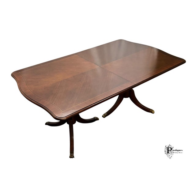 Sheraton Vintage Chippendale Style Mahogany & Satinwood Inlay Dining Table For Sale - Image 4 of 10