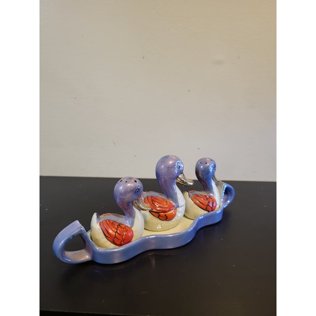 Japanese Vintage Japanese Lusterware 4 Piece Duck Condiment Set For Sale - Image 3 of 16