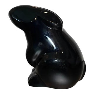 Baccarat Black Bunny, Baccarat Crystal Black Rabbit, Baccarat Animal Figure, Made in France, Signed Baccarat Bunny Paper Weight For Sale
