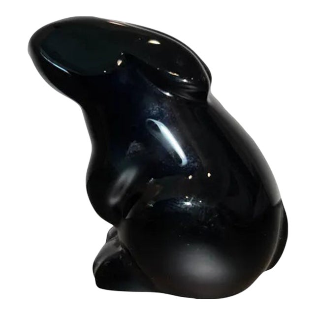 Baccarat Black Bunny, Baccarat Crystal Black Rabbit, Baccarat Animal Figure, Made in France, Signed Baccarat Bunny Paper Weight For Sale