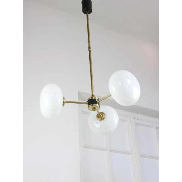 Mid-Century Brass Opaline Glass Chandelier For Sale - Image 5 of 18