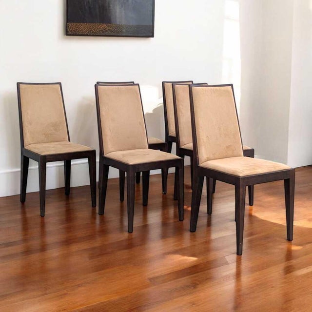 Six Dining Chairs – Elegant Wooden Dining Chairs, Modern, Contemporary, Faux Suede, Comfortable Seating For Sale - Image 4 of 18
