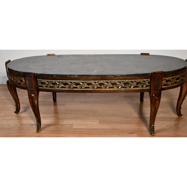 1930s French Walnut & Applied Brass Coffee Table For Sale - Image 4 of 8
