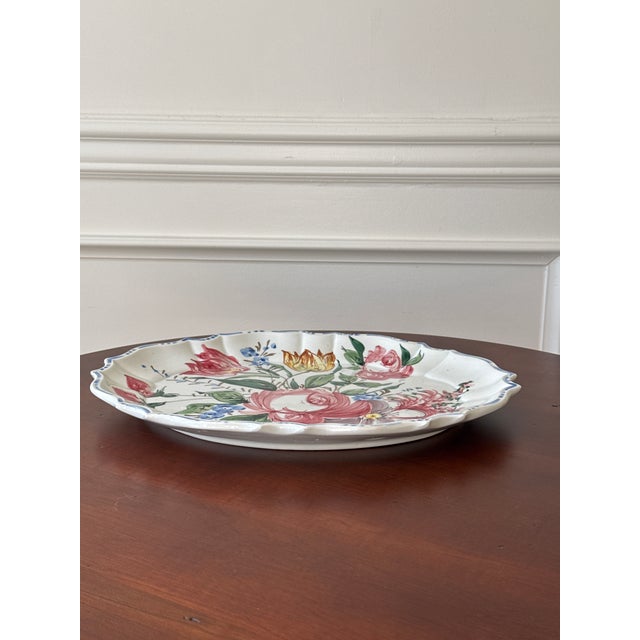 1930s Italian Hand Painted Floral Platter For Sale - Image 5 of 10