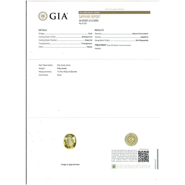 GIA Certified 5.56 Ct Natural Ceylon Yellow Sapphire Pendant Necklace white Gold For Sale In New York - Image 6 of 18