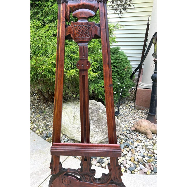 Auburn Large, Floor-Standing, Antique, Mahogany, Rococo-Revival, Adjustable, Hand-Carved Easel, 1890’s For Sale - Image 8 of 11