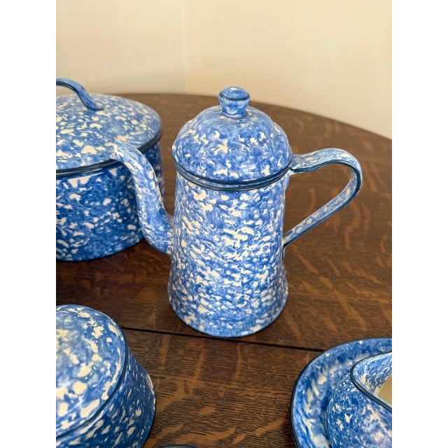Blue Mid 20th Century Stangl Spongeware Pottery Large Dish Set - 43 Pieces For Sale - Image 8 of 16
