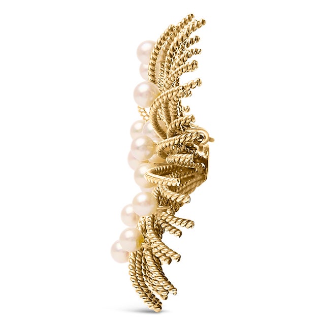 Contemporary 18K Yellow Gold Cultured Freshwater Pearl Starburst Brooch Pin For Sale - Image 3 of 5