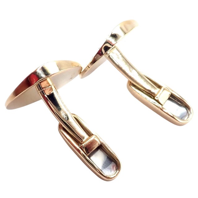 Bulgari Yellow Gold Diamond Classic Round Cufflinks, A Pair For Sale - Image 11 of 11