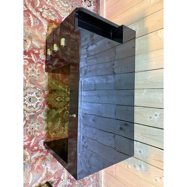 Wood Art Deco Style Black Lacquered Desk and Chair, Set of 2 For Sale - Image 7 of 11