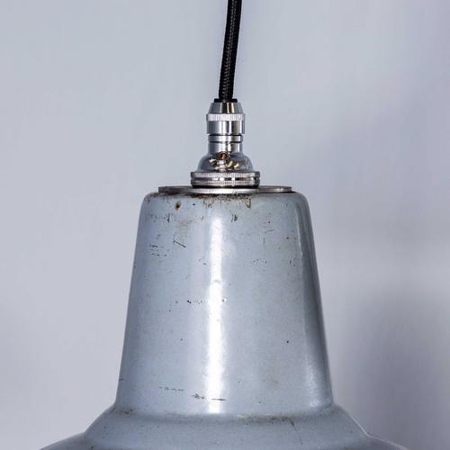 Textile Industrial Grey Enamelled Pendant Lamp from Benjamin, 1950s For Sale - Image 7 of 9