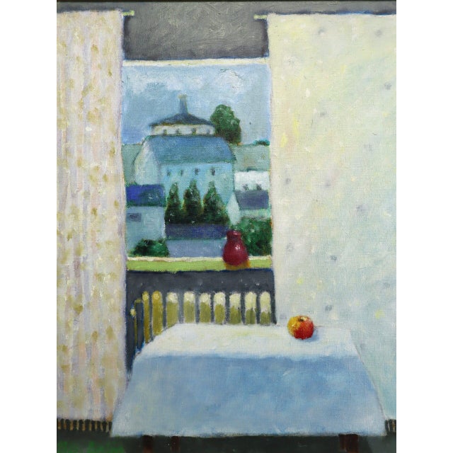 Mid-Century Modern 'Room With a View' Vintage Swedish Original Interior Oil Painting, Framed For Sale - Image 13 of 14