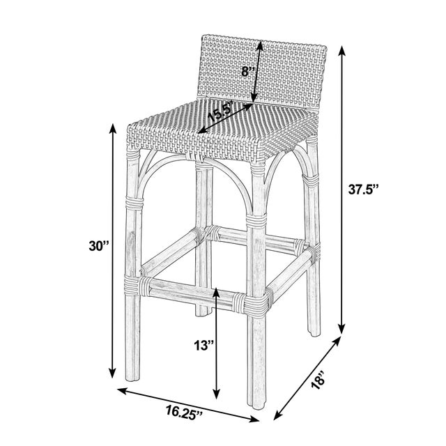 Spritely Home Accent Furniture Serienna 30 in. Seat Height Rectangular Rattan Low Back Bar Stool, White/Gray Dot / Natural Rattan Frame For Sale - Image 4 of 11