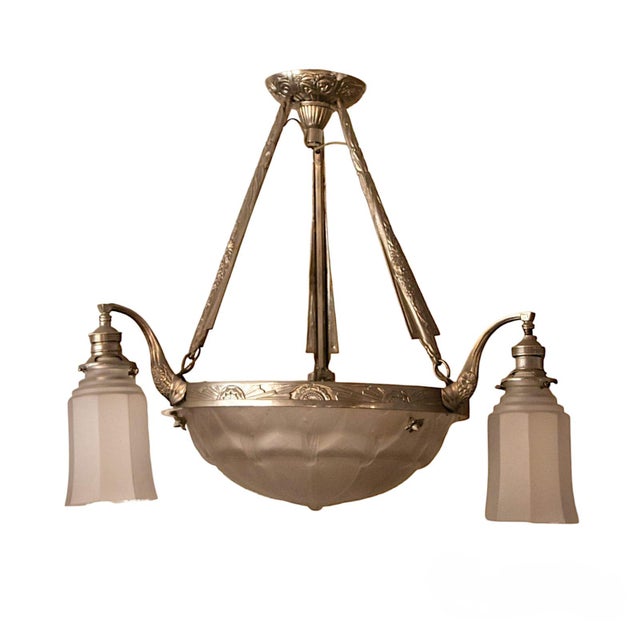 Chrome-Plated Metal and White Crystal Chandelier, 1920s For Sale - Image 4 of 4