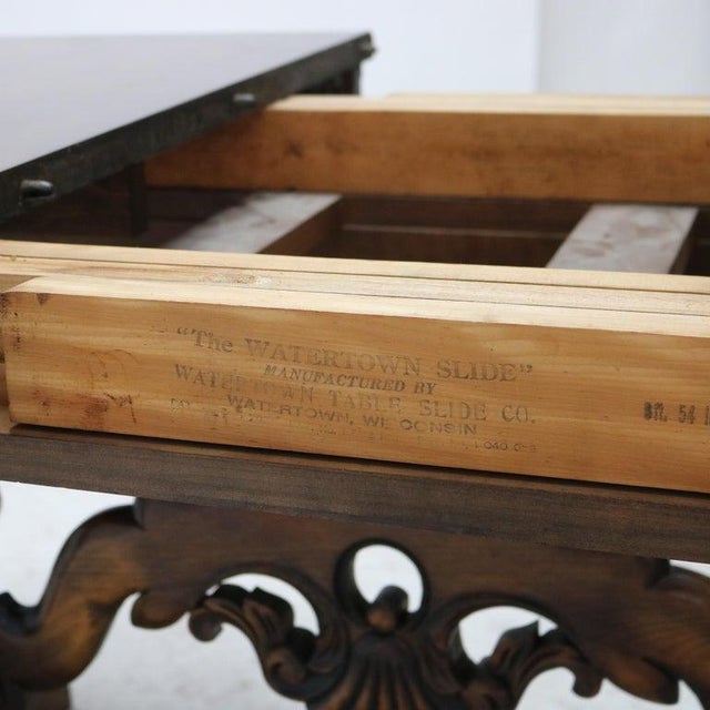 Wood Antique Berkey and Gay Kittinger School Carved Walnut Trestle Table C1930 For Sale - Image 7 of 18