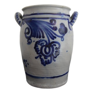 Folk Art German Grey and Cobalt Blue Stoneware Jar, 1890s For Sale