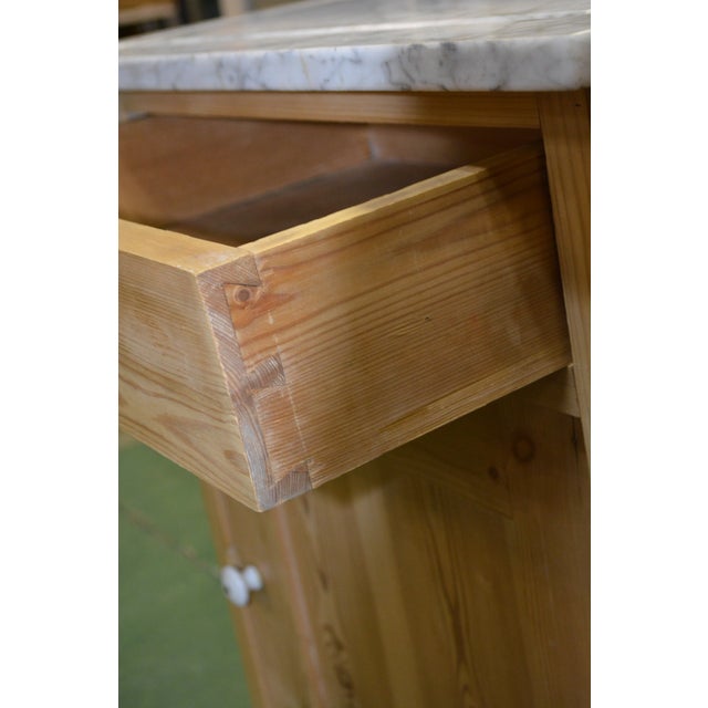 Vintage Rustic Scrubbed Pine Washstand Cupboard W/ Grey & White Marble Top For Sale - Image 16 of 18
