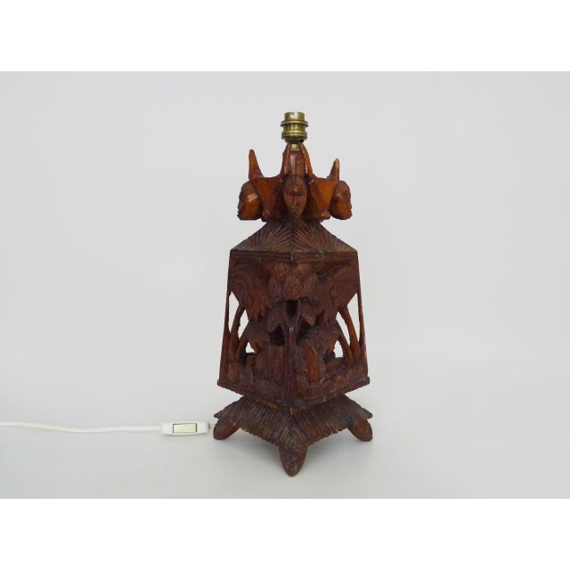 Large Vintage Table Lamp in Carved Wood, 1950s For Sale - Image 11 of 11