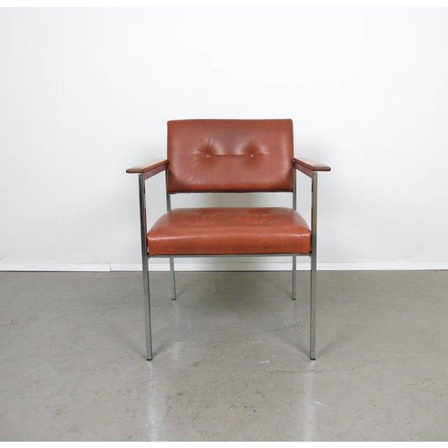 Leather Chair with Wooden Armrests, Germany, 1970s For Sale - Image 17 of 17
