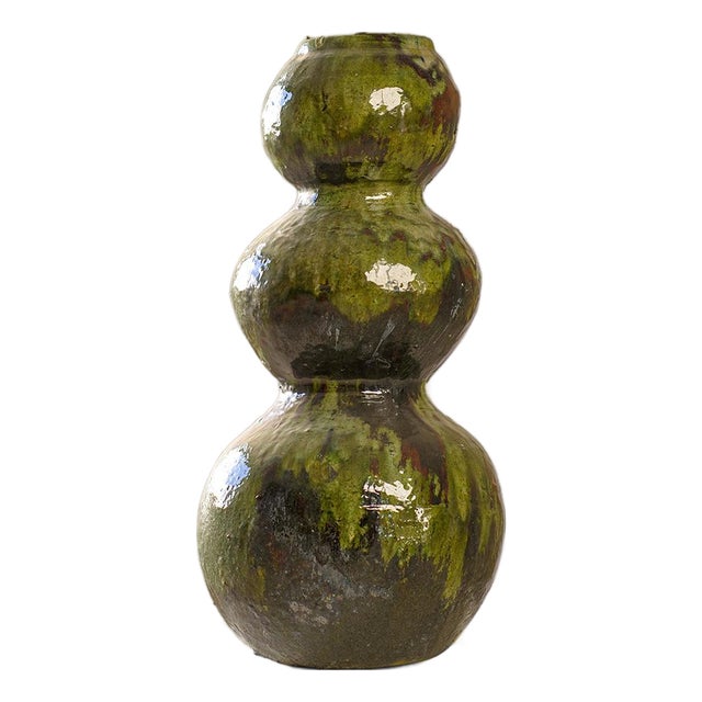 Tamegroute Green Glazed Triple-Gourd Vase | Handmade | One of a Kind For Sale
