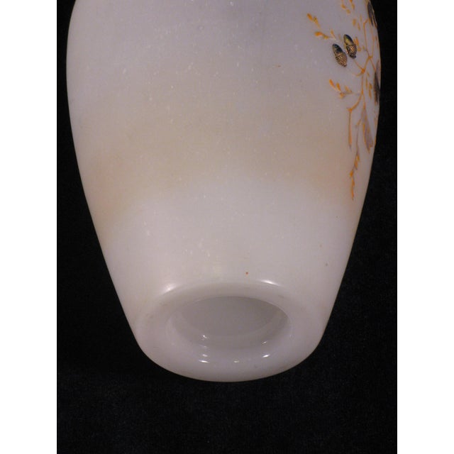 Alabaster Late 19th Century Glass Vase Moser Style Art Nouveau Hand Painted Enameled Leaves 3d Acorns Antique For Sale - Image 8 of 14