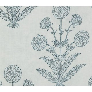 Elizabeth Eakins "Alur" Indigo on White Hand Blocked Linen Fabric- 2 1/2 Yards For Sale