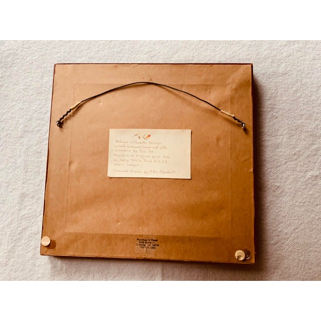 Black 1980s Cecil Cox Hand-Cut Scissor Silhouette on Early 1900s Sc Ledger in Faux-Grained Frame For Sale - Image 8 of 12