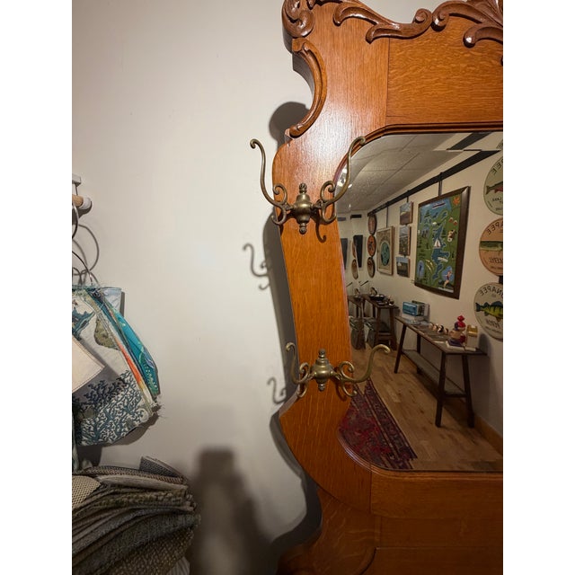 Large Antique Victorian Oak Hall Tree With Storage For Sale In Boston - Image 6 of 12