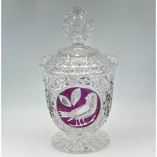 Traditional Vintage Hofbauer “Byrdes” Ruby Crystal Candy Dish / Jar With Lid For Sale - Image 3 of 17