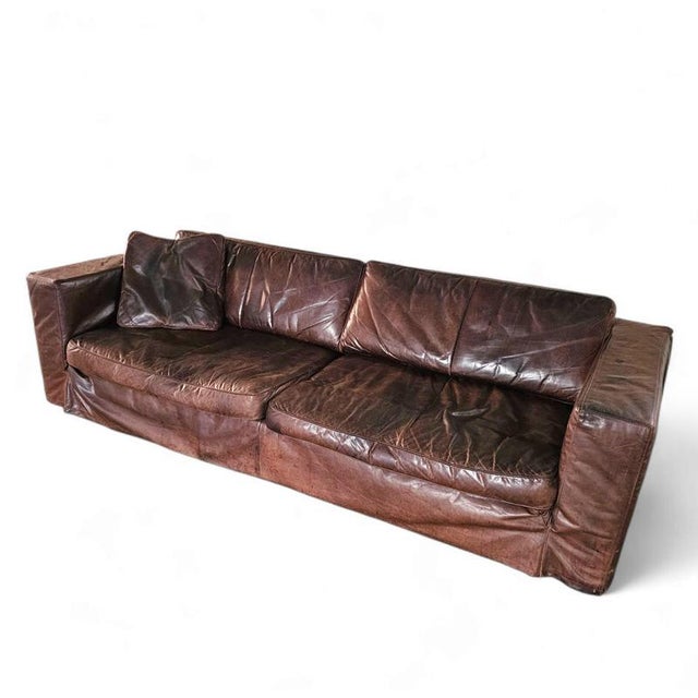 Large Loose Cover Brown Leather Lounge Sofa, 1970s For Sale - Image 3 of 18
