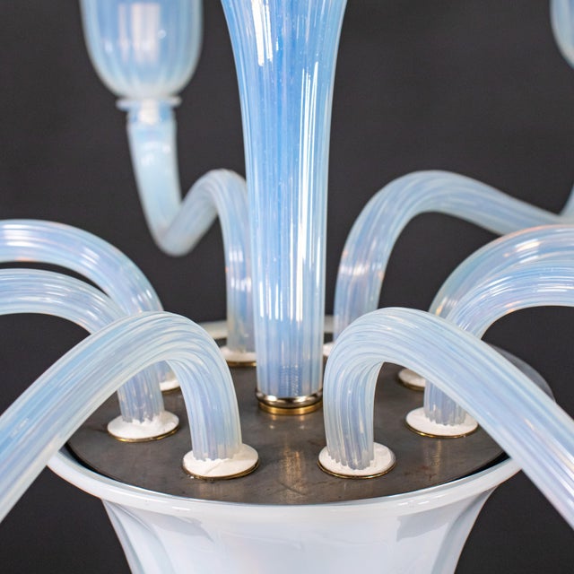 Large Vintage Eight Arm Opaline Murano Glass Chandelier in the Manner of Barovier & Toso For Sale - Image 18 of 18