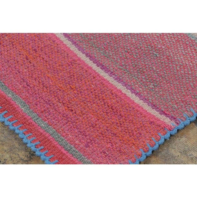 1950s Vintage Frazada Square Kilim in Pink Striped Geometric Pattern- Rug & Kilim For Sale - Image 5 of 7