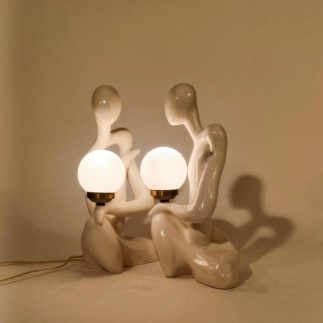 Metal Sculptural Ceramic Table Lamps, Spain, 1970s, Set of 2 For Sale - Image 7 of 15