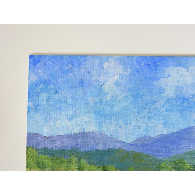 Contemporary acrylic on canvas board mountain valley stream landscape painting. Signed collaboration with multiple names...