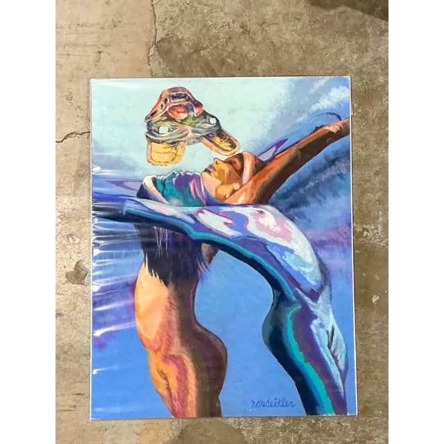 This vintage figurative drawing by Ron Seitler is rendered in oil crayon on paper, with intertwining figures set against a...
