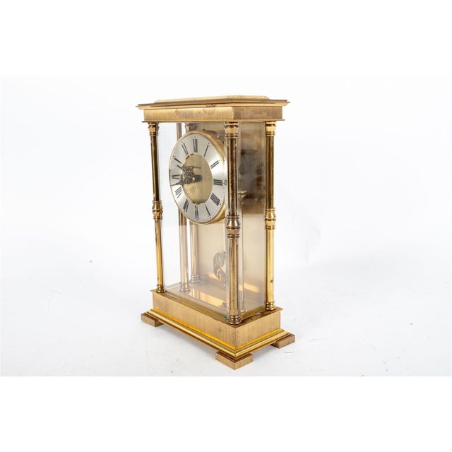 French Vintage French Regulator Style Three-Glass Brass Mantel Clock For Sale - Image 3 of 11