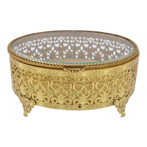 Vintage French Beveled Glass and Brass Jewelry Box