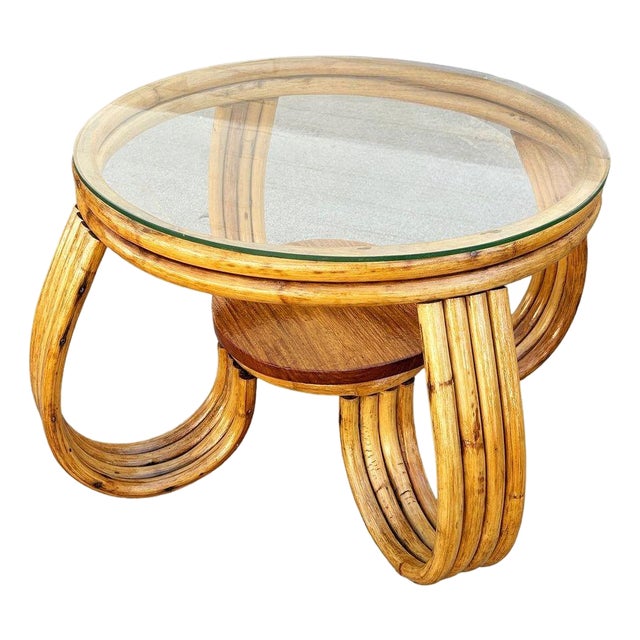 1940s Restored Rattan Three-Strand Loop Leg Coffee Table For Sale
