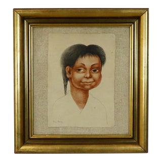 Diego Rivera. Portrait of an Indigenous Mexican Child Antique Framed Reproduction For Sale