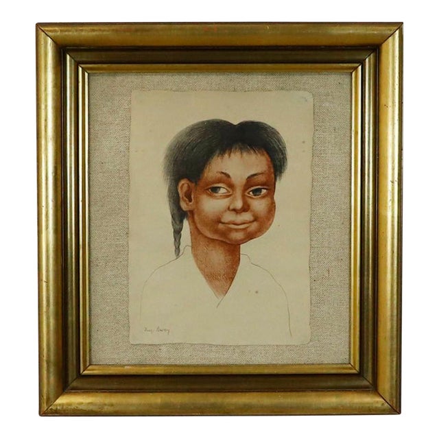 Diego Rivera. Portrait of an Indigenous Mexican Child Antique Framed Reproduction For Sale