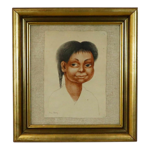 Diego Rivera. Portrait of an Indigenous Mexican Child Antique Framed Reproduction