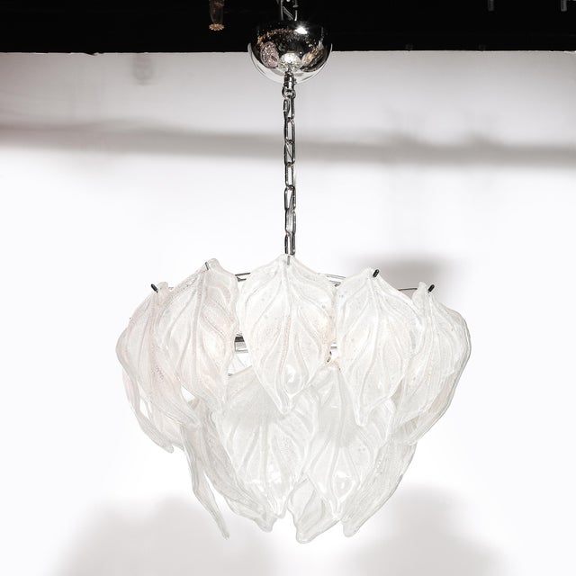 Mid-Century Modern Mid-Century Hand-Blown Leaf Form Mottled Murano Glass Chandelier by Mazzega For Sale - Image 3 of 17