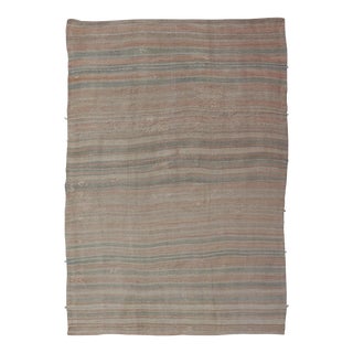 Vintage Turkish Kilim Rug With Soft Pastel Stripes and Earthy Tones 4'11" X7'7" For Sale