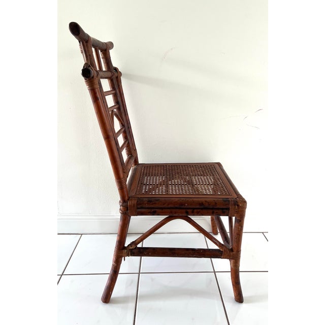 Wood Vintage Burnt Bamboo Pagoda Tortoise Side Chair For Sale - Image 7 of 8