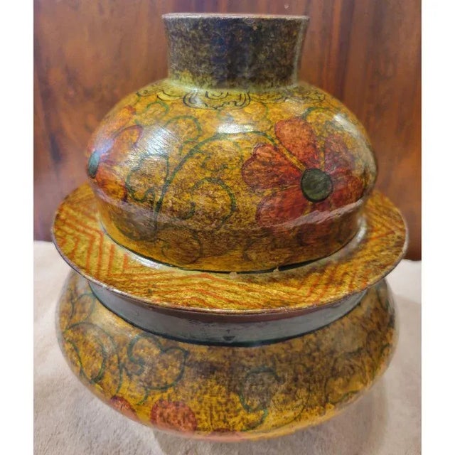 Wooden Painted Tibetan Covered Bowl For Sale - Image 9 of 9